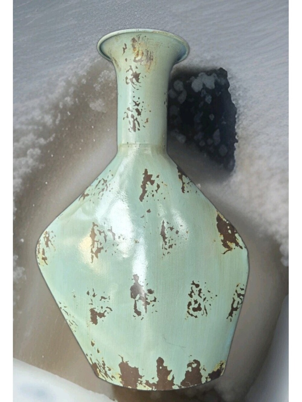 Vintage Vase Metal Turquoise & Brown Art Deco Large 16"Tall 11" Wide Hobby Lobby